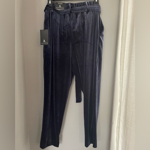 Navy blue velour tie waist dress pants - Picture 5 of 5